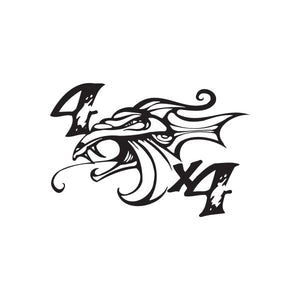 4 x 4 dragon decal, black stylized dragon head and wings graphic.