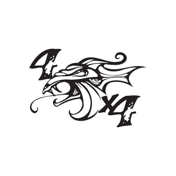 4 x 4 dragon decal, black stylized dragon head and wings graphic.