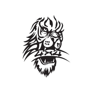 Lion head decal, black tribal-style face with mane and flames