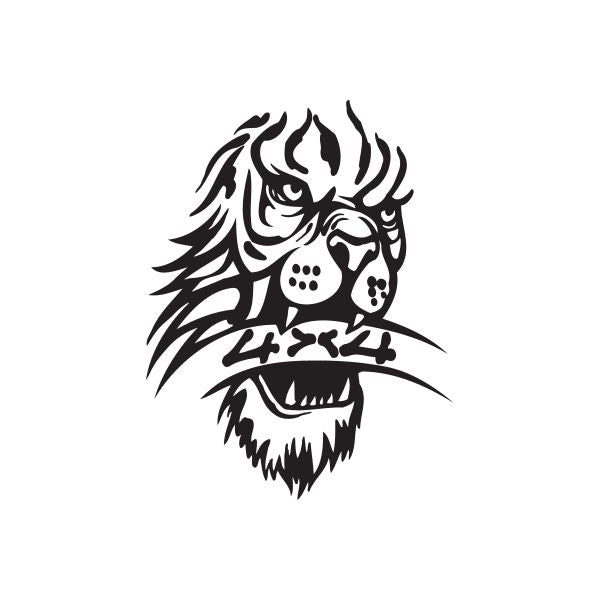Lion head decal, black tribal-style face with mane and flames