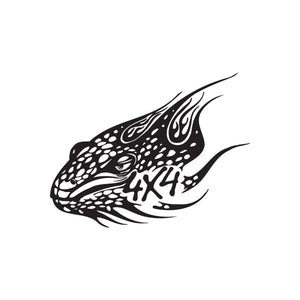 Lizard decal with black and white tribal-style pattern