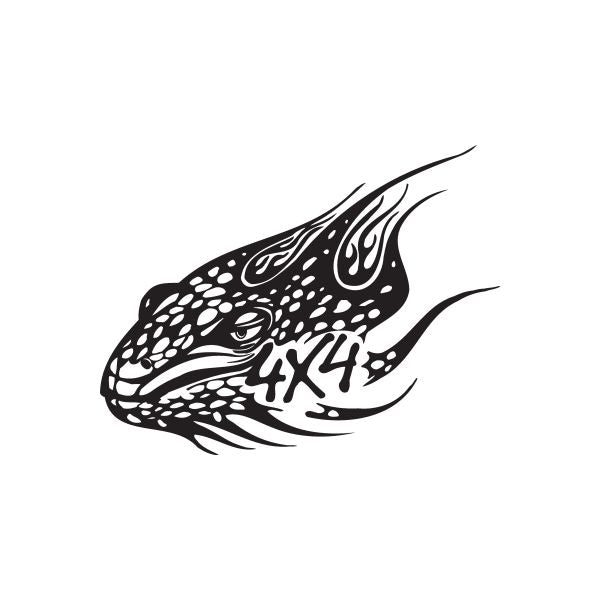 Lizard decal with black and white tribal-style pattern