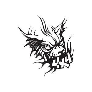 Lynx head decal in black, detailed tribal-style line art