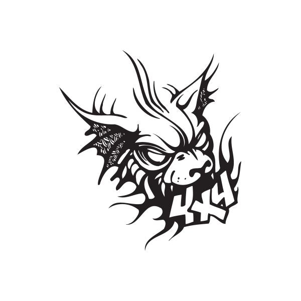 Lynx head decal in black, detailed tribal-style line art