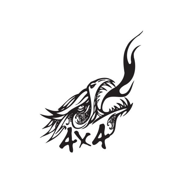 Black and white off-road dragon decal with flame and 4x4 star logo