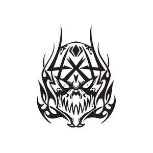 Off-road skull decal set, black and white, flame outline