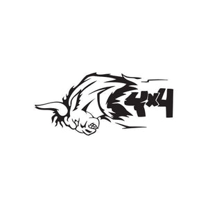 Stylized black bull head decal with flame graphics and jagged text