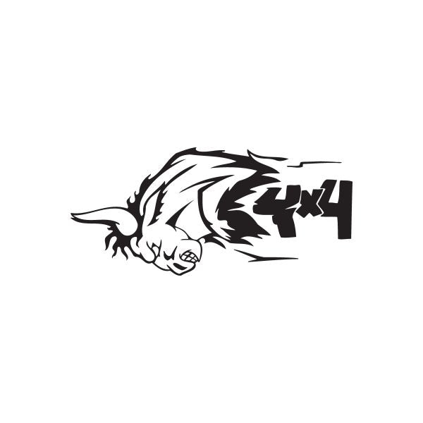 Stylized black bull head decal with flame graphics and jagged text