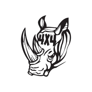 Rhino head decal with black and white illustration