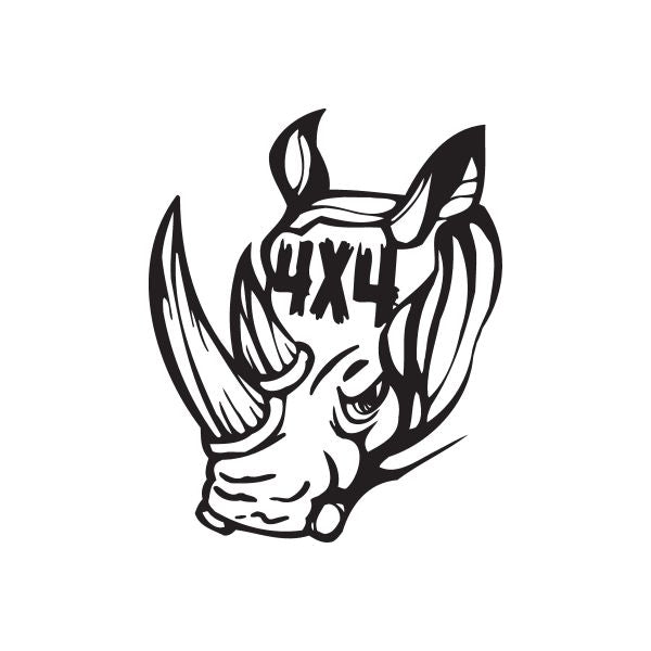Rhino head decal with black and white illustration