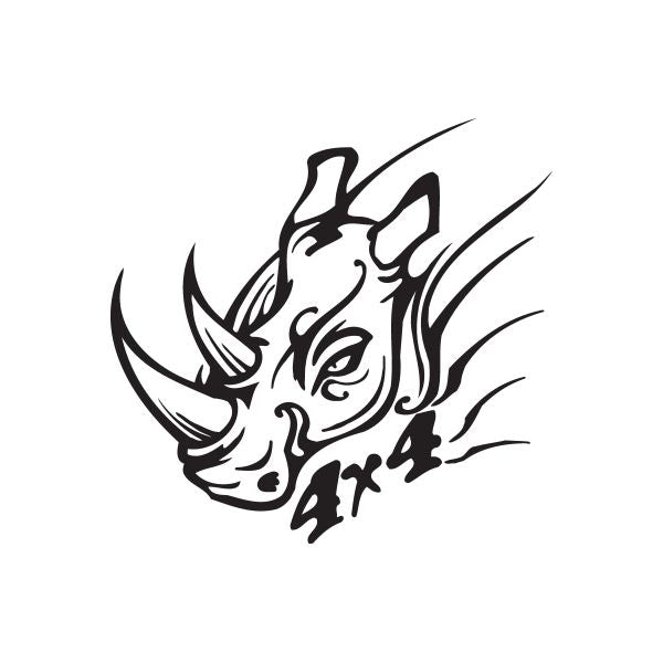 Rhino head decal sticker, black graphic with sharp flame-like lines