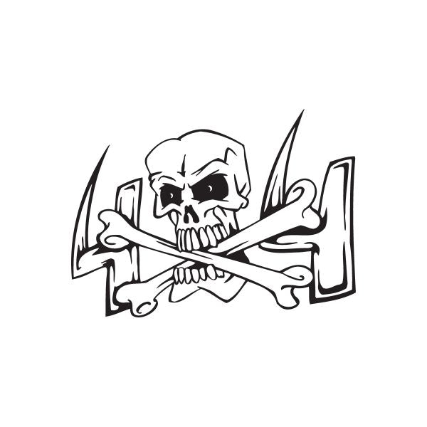 Skull and crossbones decal with black-and-white crossed swords
