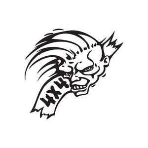 Stylized spiked-hair demon face decal, black graphic