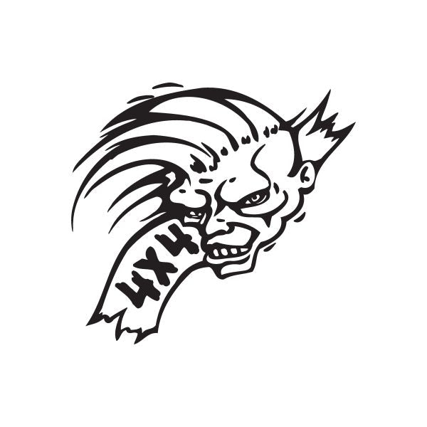 Stylized spiked-hair demon face decal, black graphic