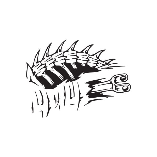 Black spine-themed decal with jagged vertebrae and two circular accents