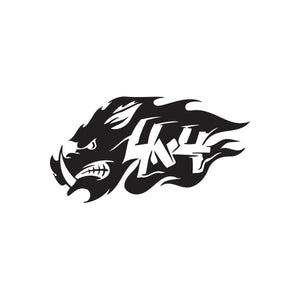 Black stylized wild boar head flaming decal