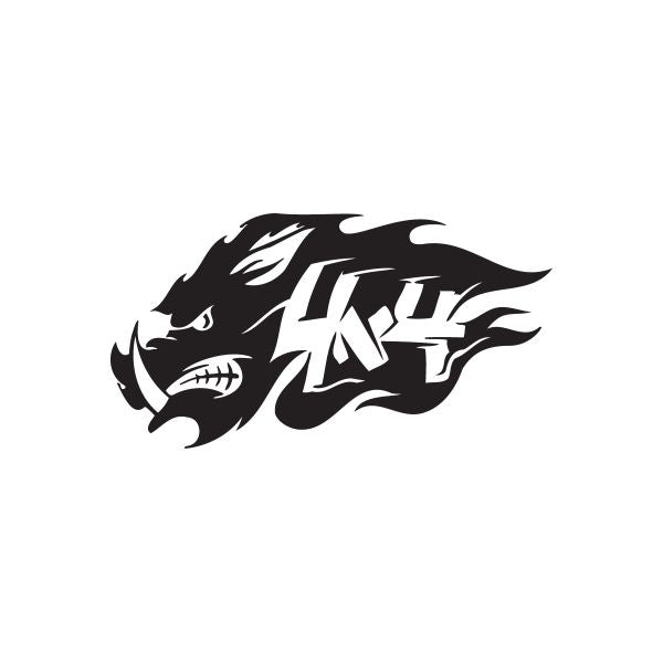 Black stylized wild boar head flaming decal