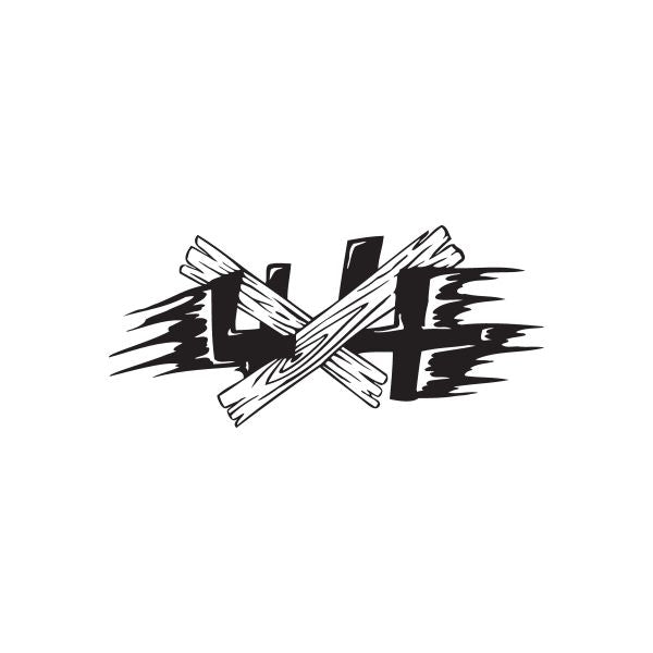 4x4 wood decal with graffiti-style crossed letters