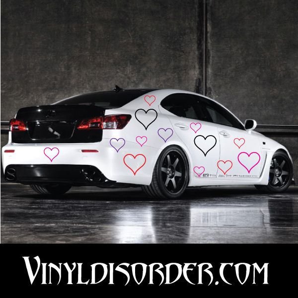 52 Heart Hearts Outlined Wall Decal Kit - Vinyl Decal - Car Decal - Many Sizes Available.