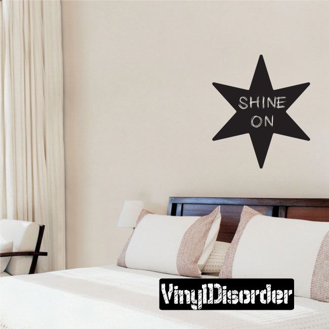 Six-pointed star chalkboard decal with “SHINE ON” lettering