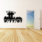 Black 9/11 wall decal with skyline, torch icon, and 'WE WILL NEVER FORGET' text