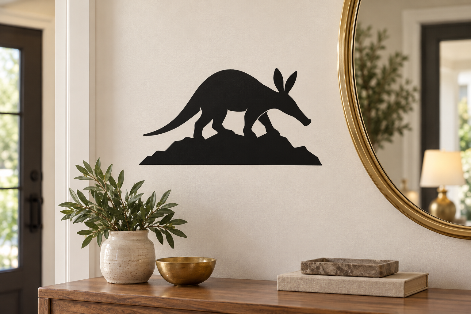 Black aardvark on mountain ridge vinyl decal silhouette