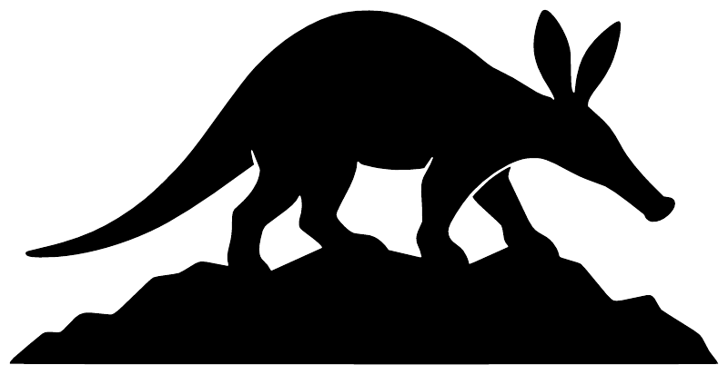 Black aardvark on mountain ridge vinyl decal, close-up silhouette