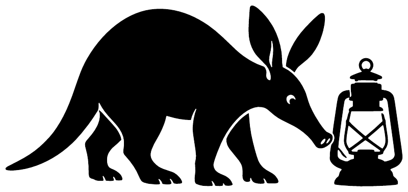 Black aardvark and lantern vinyl decal, silhouetted animal with hanging lantern