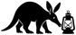 Black aardvark and lantern vinyl decal, silhouetted animal with hanging lantern