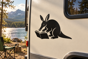 Black aardvark reading vinyl decal with open book