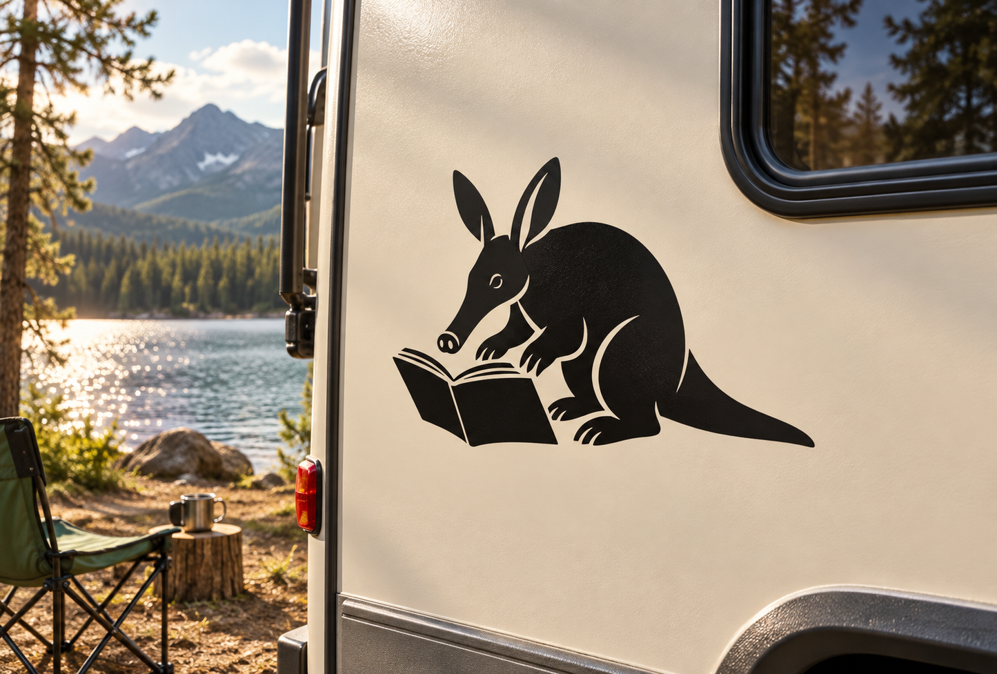 Black aardvark reading vinyl decal with open book