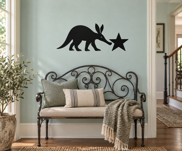 Black aardvark and star vinyl wall decal