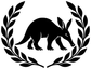 Aardvark silhouette with open laurel wreath vinyl decal, black on white
