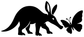 Black vinyl decal of a walking aardvark with butterfly and small insect accents
