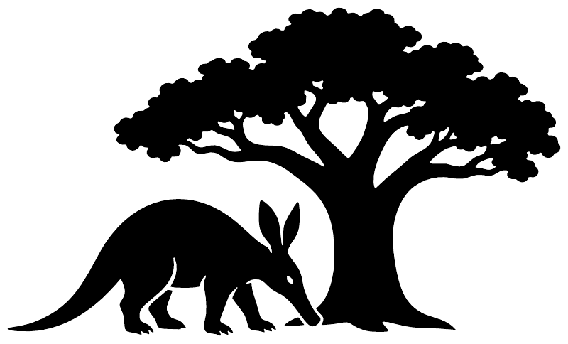 Black vinyl decal featuring a large tree and aardvark under the branches
