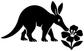 Black aardvark and flower vinyl decal silhouette with small paw-print detail