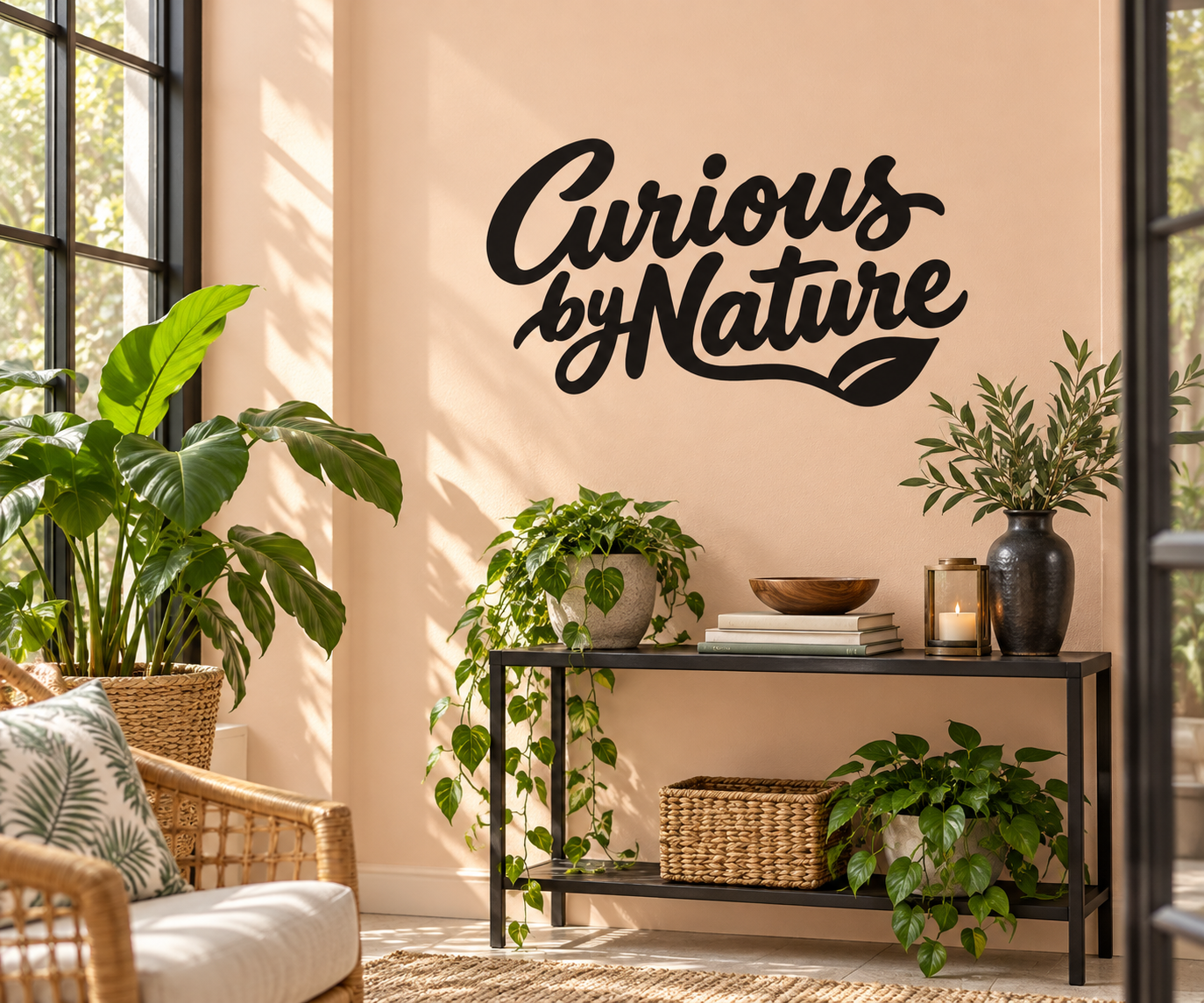 Curious by Nature vinyl wall decal in black cursive lettering