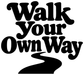Close-up of black vinyl decal text: Walk Your Own Way with arrow