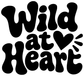 Black “Wild at Heart” lettering vinyl decal with heart and spark icons