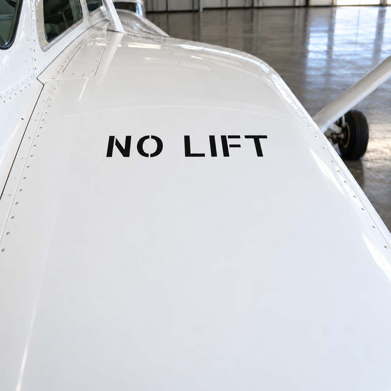 NO LIFT stencil text on white aircraft panel