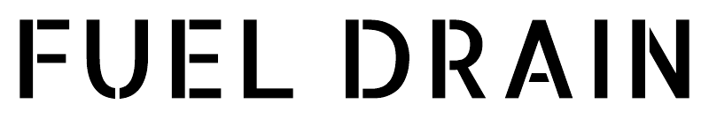 Fuel drain aircraft label text, FUEL DRAIN in black on white