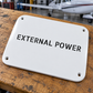 External Power stencil aircraft label plate with rounded corners and 4 mounting holes