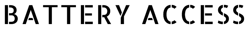 White aircraft label text: “BATTERY ACCESS” in stencil lettering
