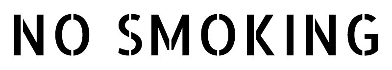 Close-up of black NO SMOKING stencil lettering