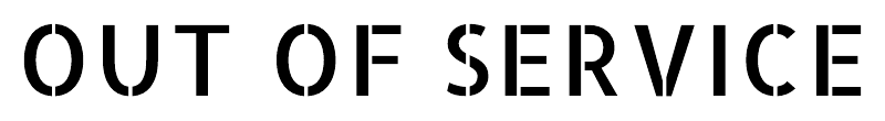 Close-up of OUT OF SERVICE stencil text on white aircraft label