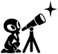 Black alien, telescope, and star vinyl decal on white background