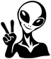 Alien peace-sign vinyl decal sticker, bold black outline with white face details