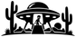 Black desert alien vinyl decal silhouette with UFO, cacti, and two characters