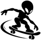 Black alien skater vinyl decal silhouette on skateboard with round head