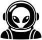 Alien astronaut vinyl decal with black suit, white outlines, and oval eyes